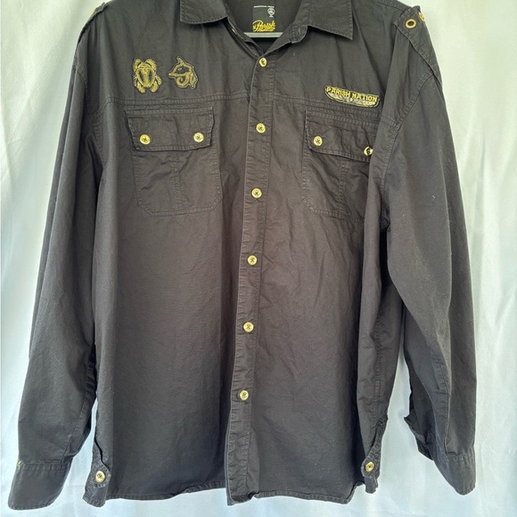 Men's Black Button Down Shirt with Gold Details - Picture 9 of 14